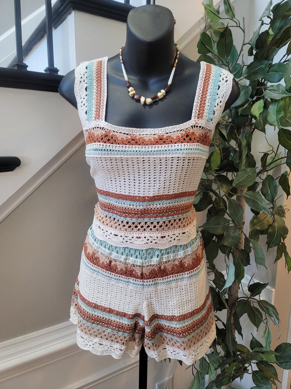 Rebellion 2 Piece Women's Multicolor Medium Open-Stitch Crochet High Waist Short